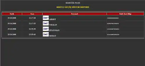 Personel Kartlı Geçiş Sistemi Rapor Alma