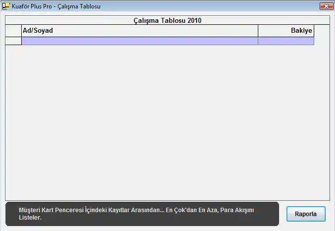 Müşteri Kart Çalışma Tablosu